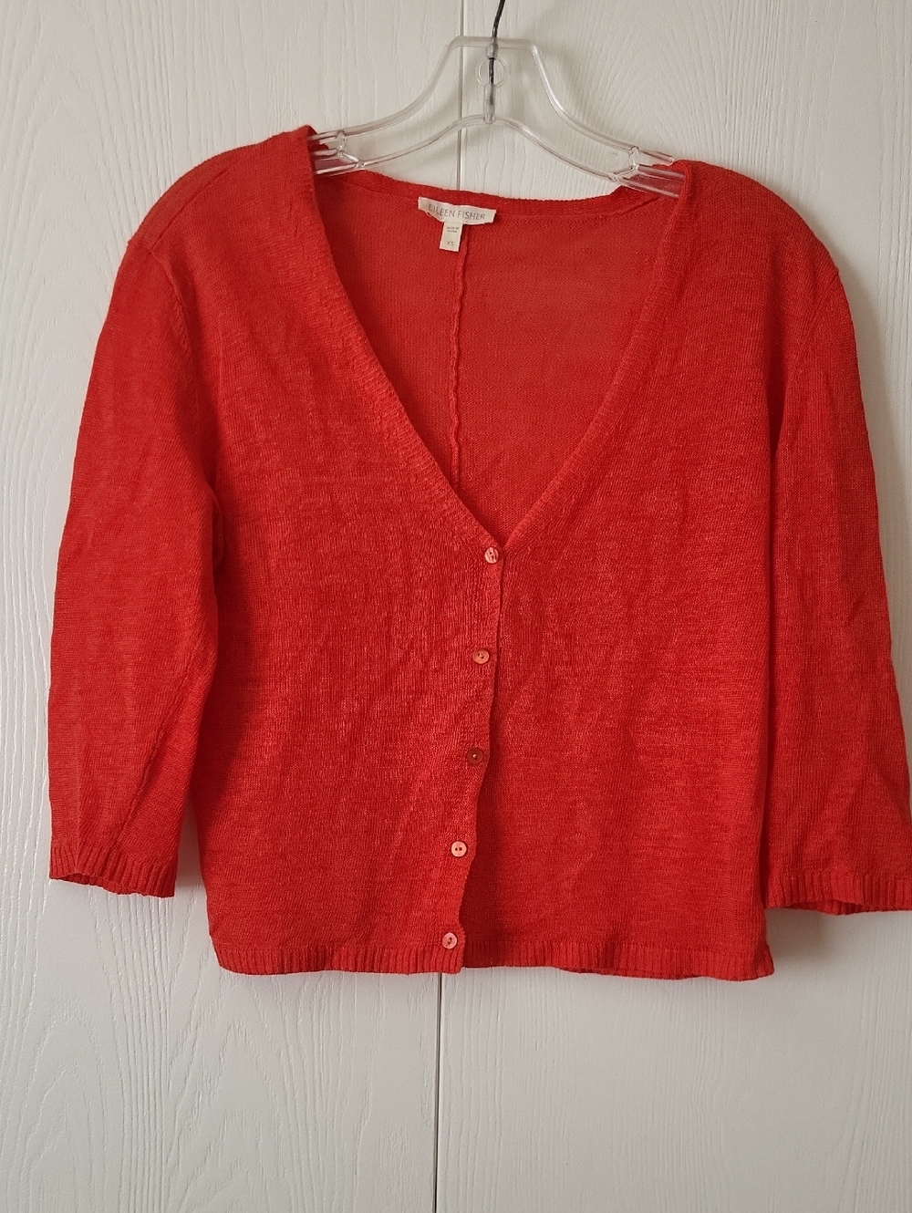 Eileen Fisher Vibrant Red V-Neck Button Cardigan